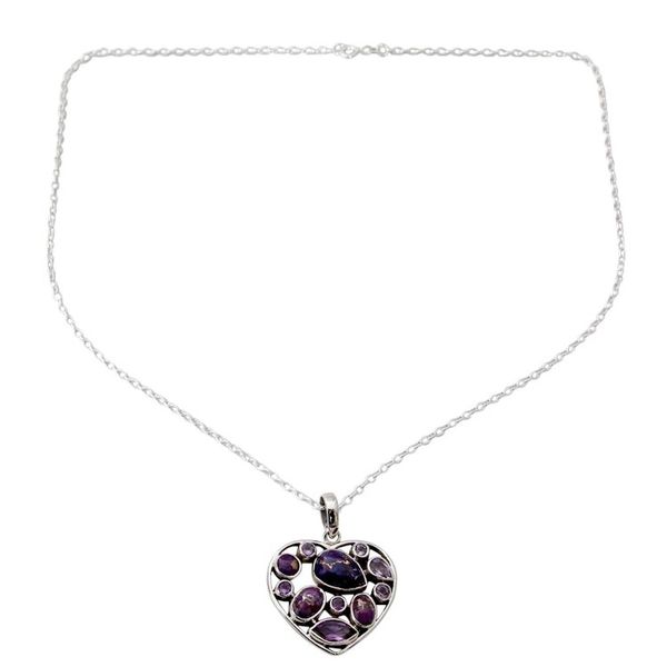 Alternate image for Hand Crafted Amethyst and Sterling Silver Heart Necklace Lilac Jaipuri Heart