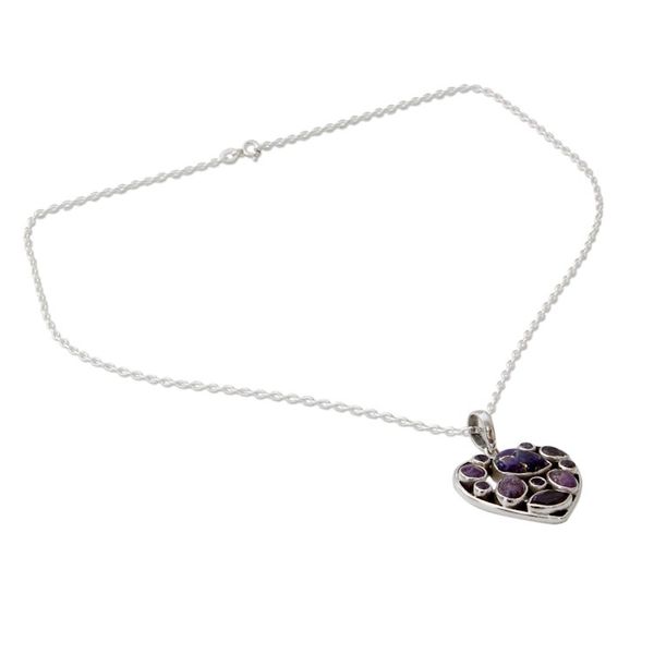 Alternate image for Hand Crafted Amethyst and Sterling Silver Heart Necklace Lilac Jaipuri Heart