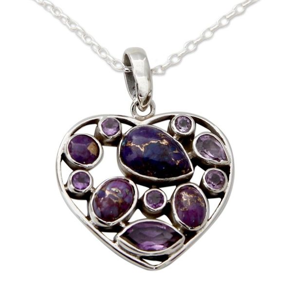 Alternate image for Hand Crafted Amethyst and Sterling Silver Heart Necklace Lilac Jaipuri Heart