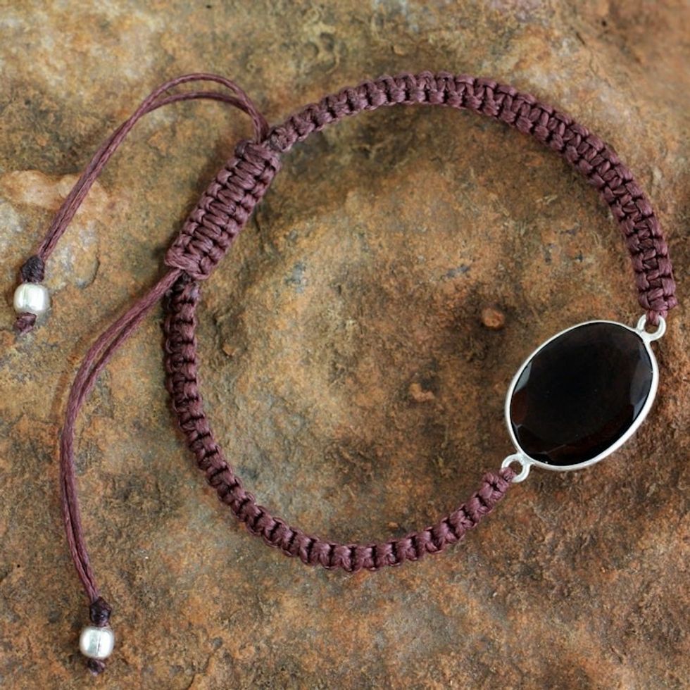 Macrame Bracelet with Smoky Quartz and Silver 'Solitaire'