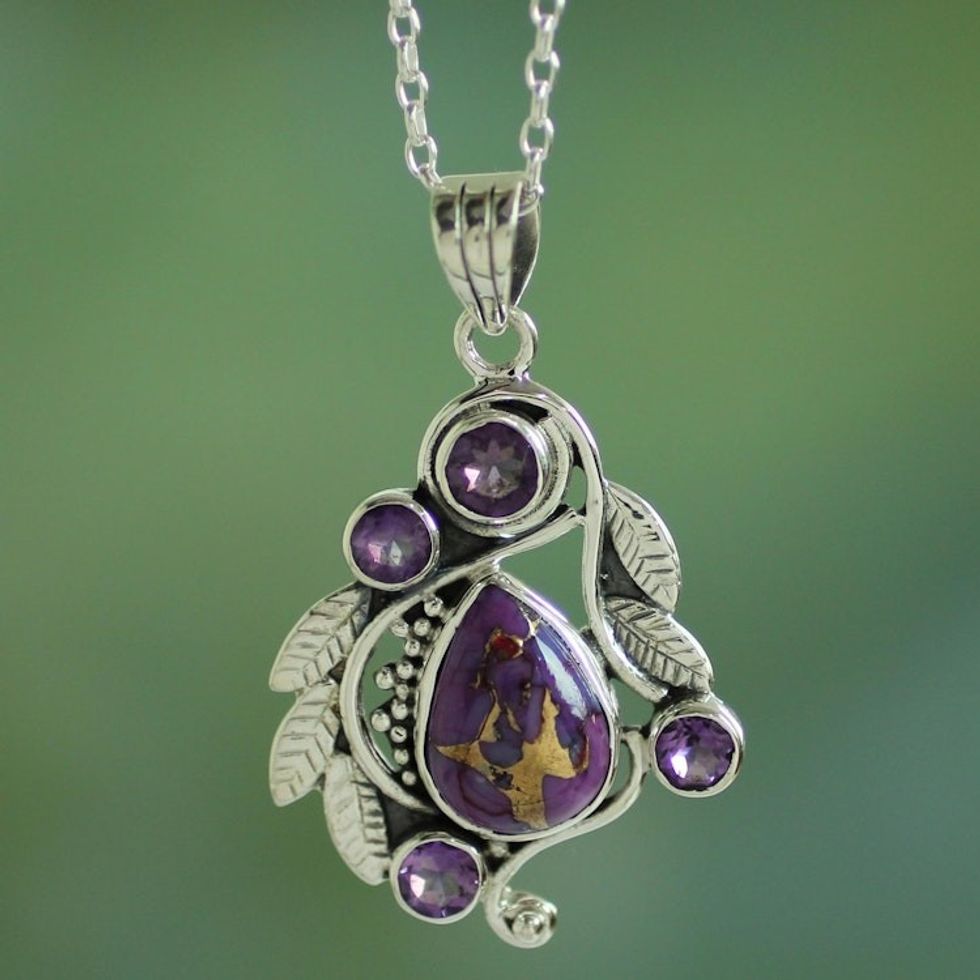 India Handcrafted Composite Turquoise and Amethyst Necklace 'Purple Forest Mist'