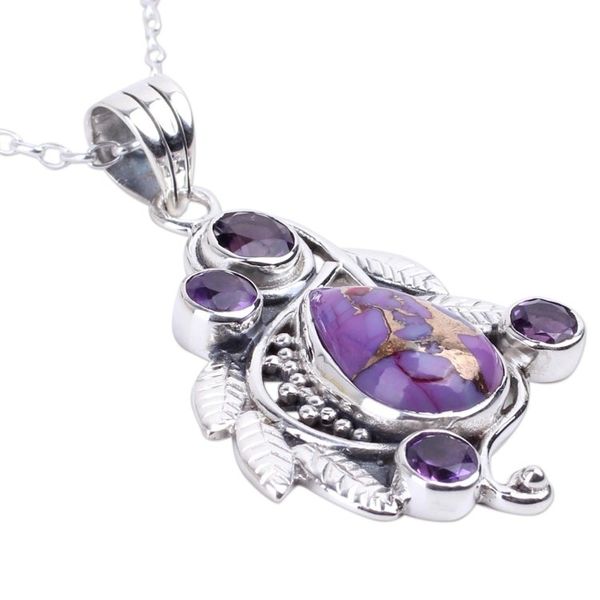 Alternate image for India Handcrafted Composite Turquoise and Amethyst Necklace Purple Forest Mist