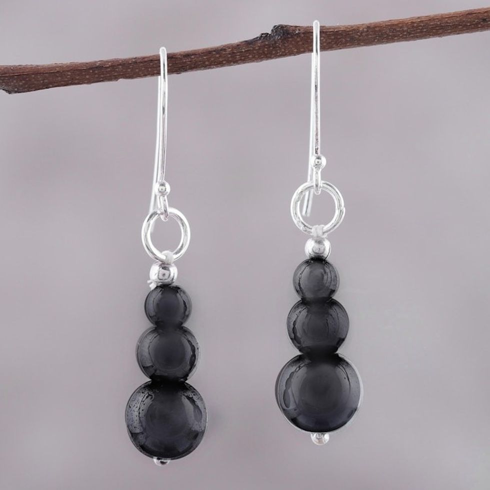 Far Trade Hematite Earrings with Sterling Silver Hooks 'Mysteries of the Night'