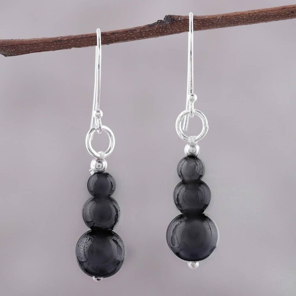 Far Trade Hematite Earrings with Sterling Silver Hooks 'Mysteries of the Night'