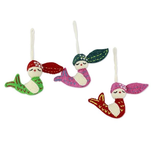 Alternate image for 3 Handmade Mermaid Ornaments Set Holiday Mermaids