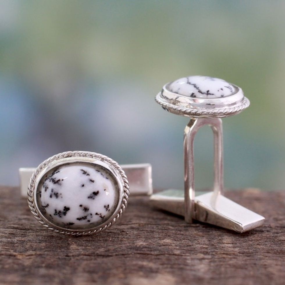Dendritic Agate and Sterling Silver Cufflinks from India 'Plenitude'