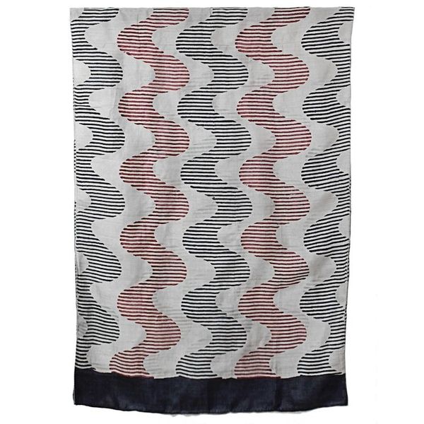 Alternate image for Hand Woven Printed Silk Shawl Wave Motifs from India Bengal Waves in Maroon