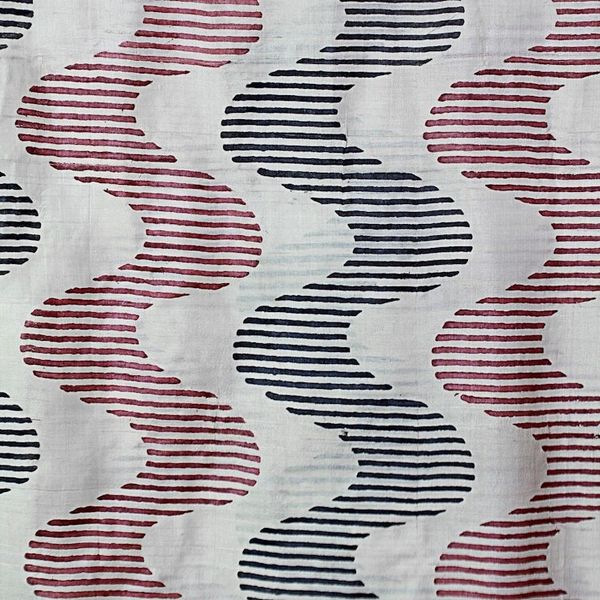 Alternate image for Hand Woven Printed Silk Shawl Wave Motifs from India Bengal Waves in Maroon