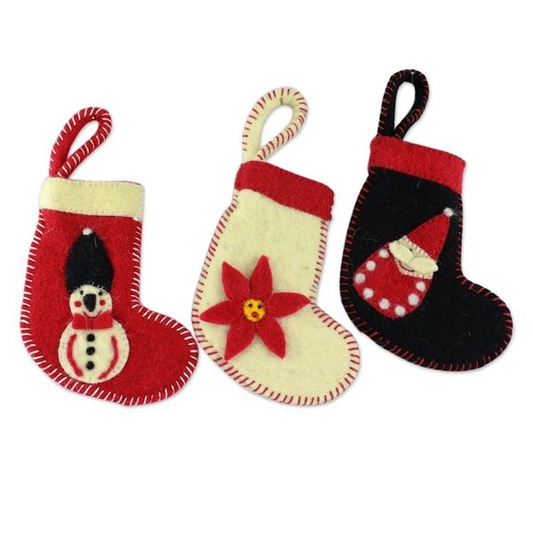 Alternate image for 3 Handcrafted Christmas Stocking Ornaments from India Christmas Stockings