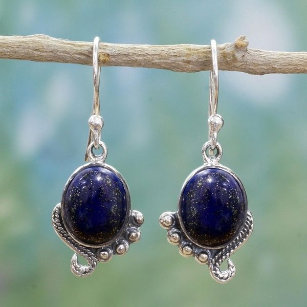 Alternate image for Sterling Silver Lapis Lazuli Dangle Earrings from India Indian Delight in Blue