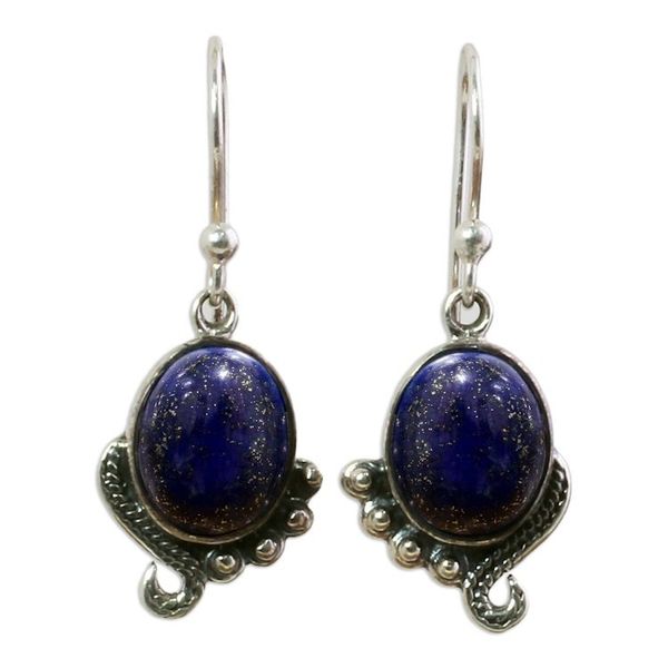 Alternate image for Sterling Silver Lapis Lazuli Dangle Earrings from India Indian Delight in Blue