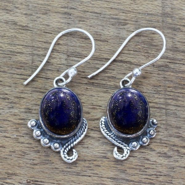 Alternate image for Sterling Silver Lapis Lazuli Dangle Earrings from India Indian Delight in Blue
