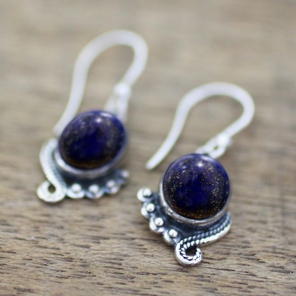 Alternate image for Sterling Silver Lapis Lazuli Dangle Earrings from India Indian Delight in Blue