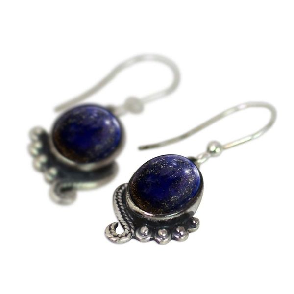 Alternate image for Sterling Silver Lapis Lazuli Dangle Earrings from India Indian Delight in Blue