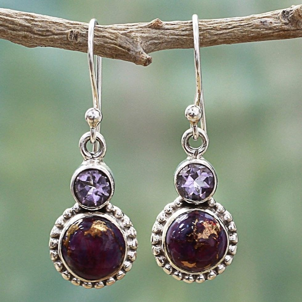 Amethyst and Composite Turquoise Sterling Silver Earrings 'Purple Glamour'