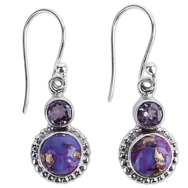 Alternate image for Amethyst and Composite Turquoise Sterling Silver Earrings Purple Glamour