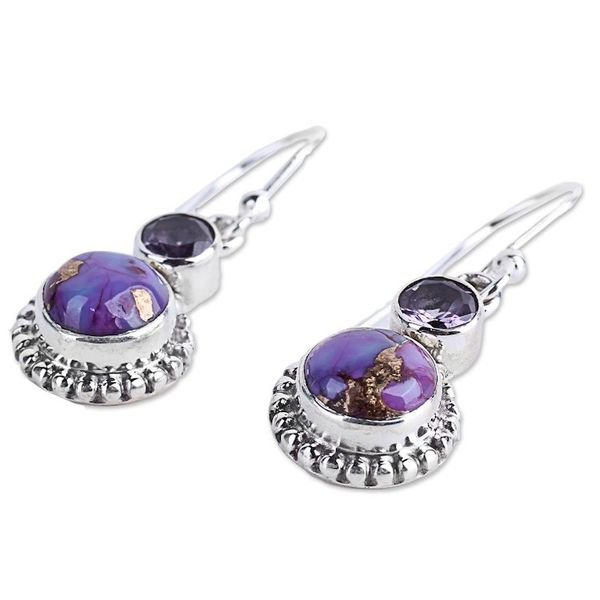 Alternate image for Amethyst and Composite Turquoise Sterling Silver Earrings Purple Glamour