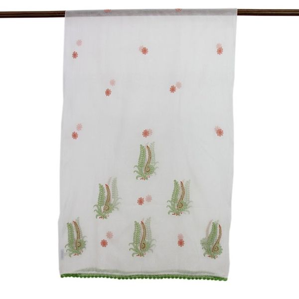 Alternate image for Green and Orange Embroidered Off-White Cotton Silk Shawl Fresh Ferns