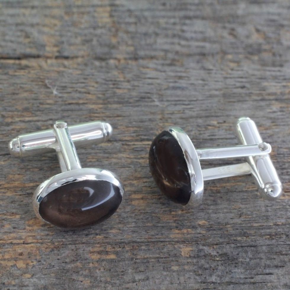 Sterling Silver and Smoky Quartz Cufflinks 'To Dream'