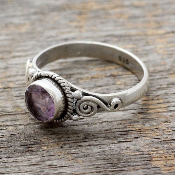 Alternate image for Artisan Crafted Silver and Amethyst Ring from India Assam Orchid