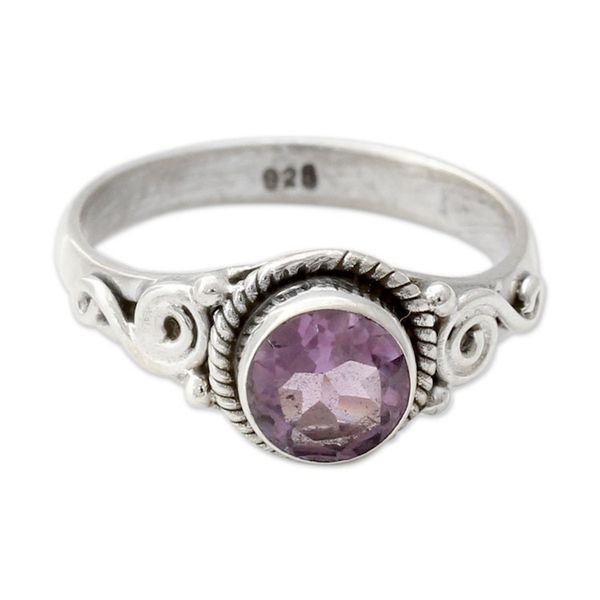 Alternate image for Artisan Crafted Silver and Amethyst Ring from India Assam Orchid