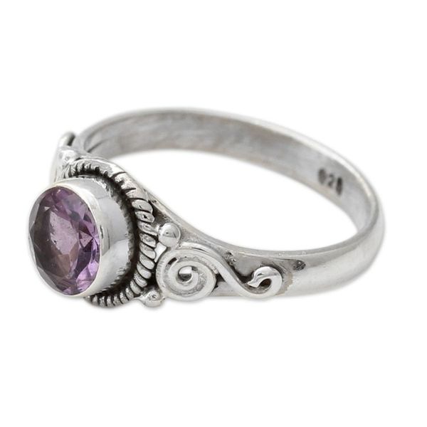 Alternate image for Artisan Crafted Silver and Amethyst Ring from India Assam Orchid