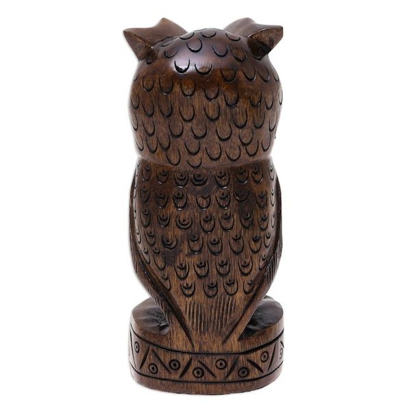 Alternate image for Antiqued Wood Bird Statuette Carved by Hand in India Vigilant Owl
