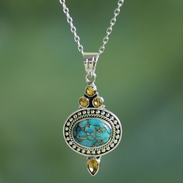 Alternate image for Citrine and Composite Turquoise Pendant Necklace Luminous Blue Sky