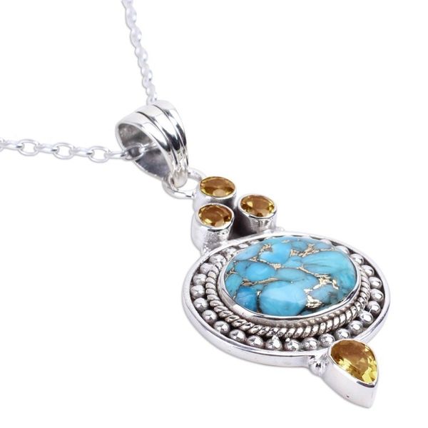 Alternate image for Citrine and Composite Turquoise Pendant Necklace Luminous Blue Sky