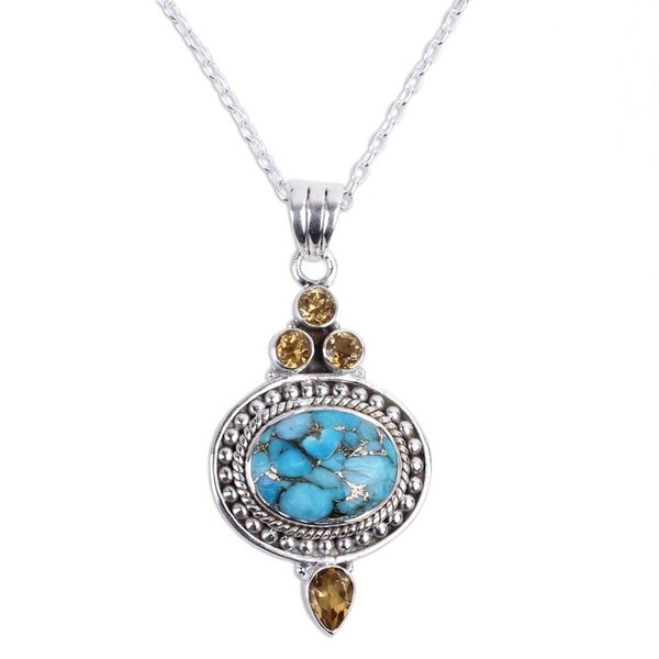 Alternate image for Citrine and Composite Turquoise Pendant Necklace Luminous Blue Sky