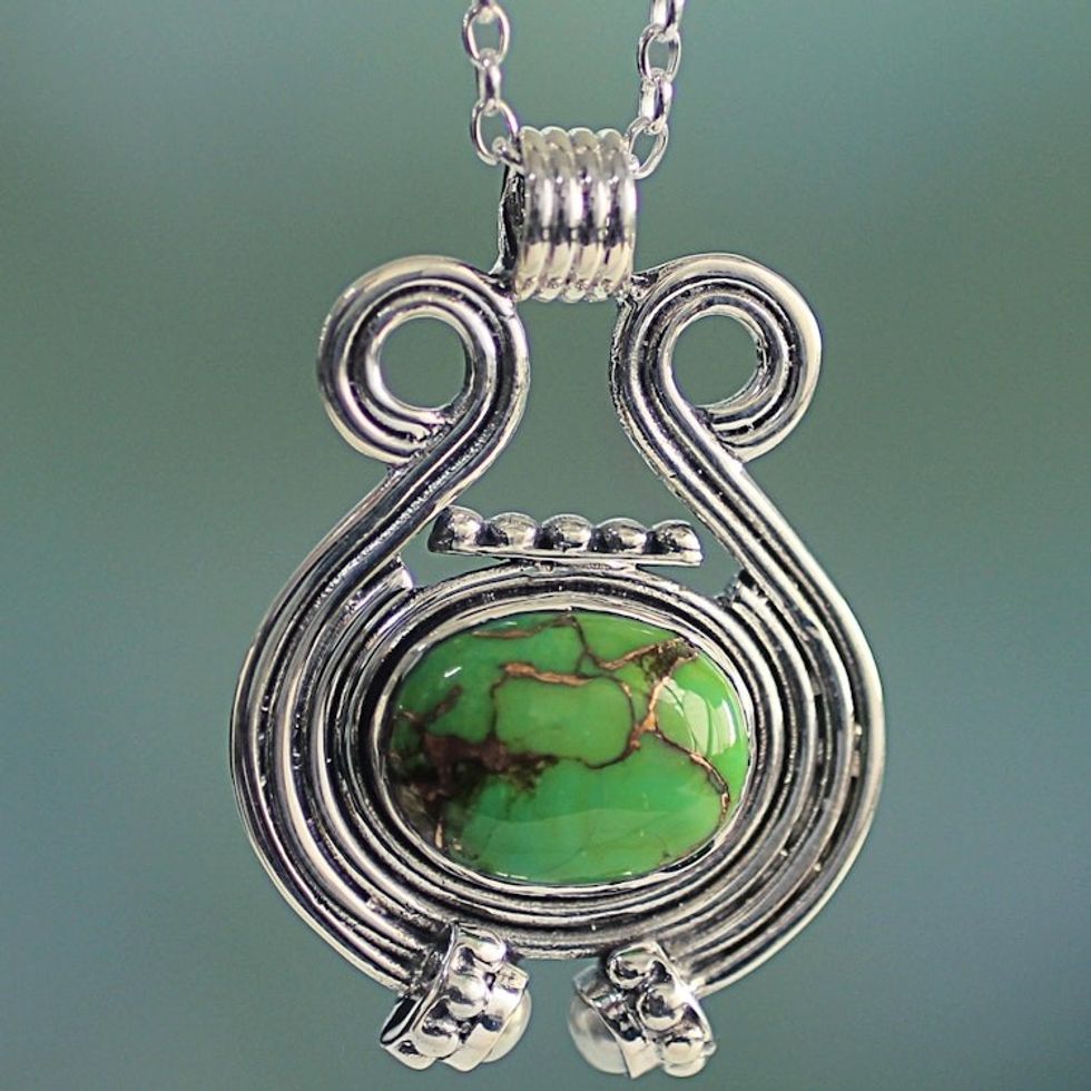 Women's Silver 925 and Green Composite Turquoise Necklace 'Verdant Desire'