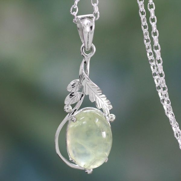 Alternate image for Sterling Silver Necklace with Prehnite Leafy Pendant Mystic Treasure