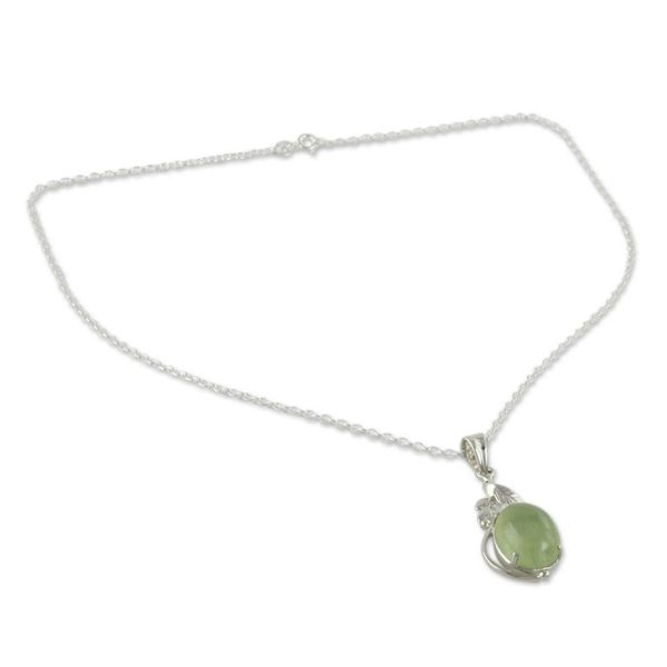 Alternate image for Sterling Silver Necklace with Prehnite Leafy Pendant Mystic Treasure