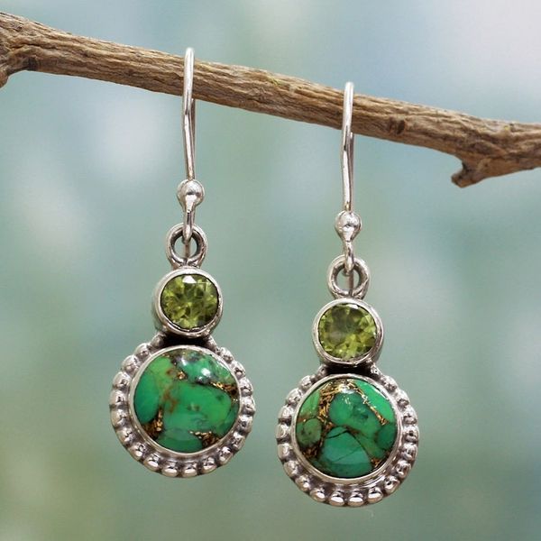 Alternate image for Peridot, Composite Turquoise, and Sterling Silver Earring Forest Floor