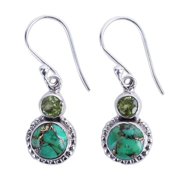 Alternate image for Peridot, Composite Turquoise, and Sterling Silver Earring Forest Floor