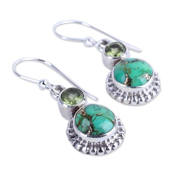 Alternate image for Peridot, Composite Turquoise, and Sterling Silver Earring Forest Floor