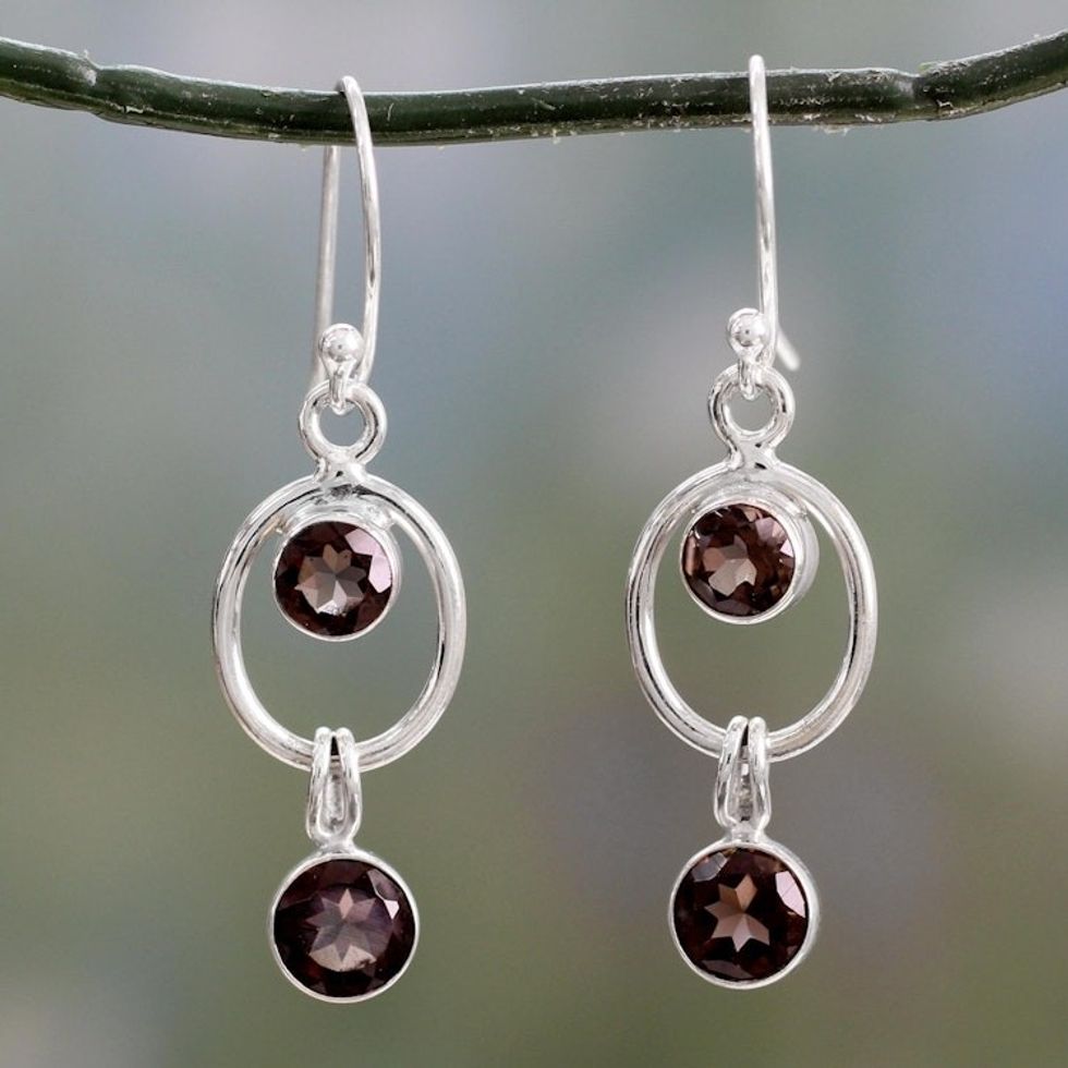 Sterling Silver and Smoky Quartz Earrings from India 'Modern Mist'