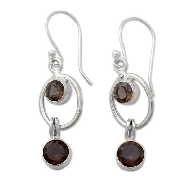 Alternate image for Sterling Silver and Smoky Quartz Earrings from India Modern Mist