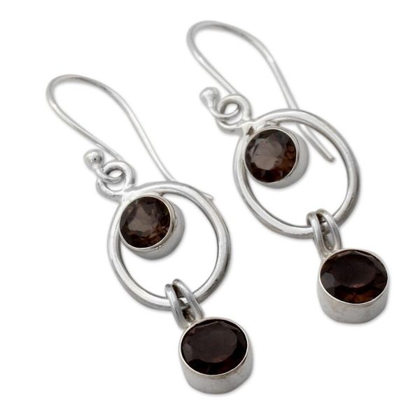 Alternate image for Sterling Silver and Smoky Quartz Earrings from India Modern Mist