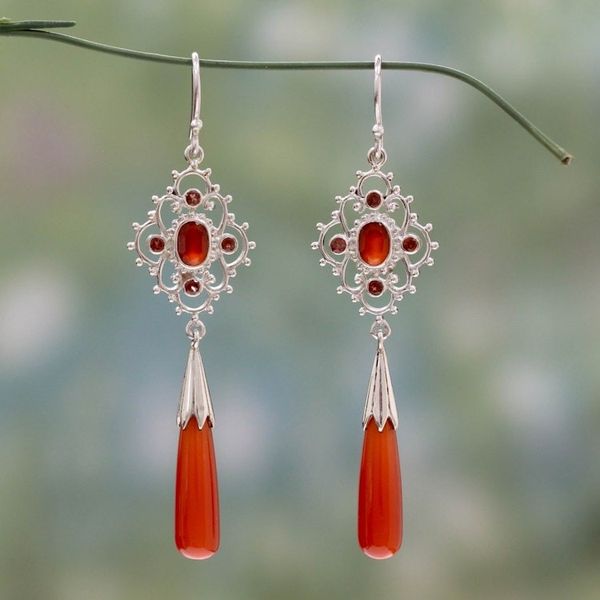 Alternate image for Hand Made Carnelian and Garnet Dangle Earrings Fascination