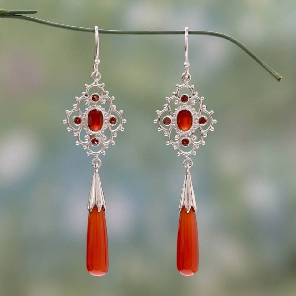 Hand Made Carnelian and Garnet Dangle Earrings 'Fascination'