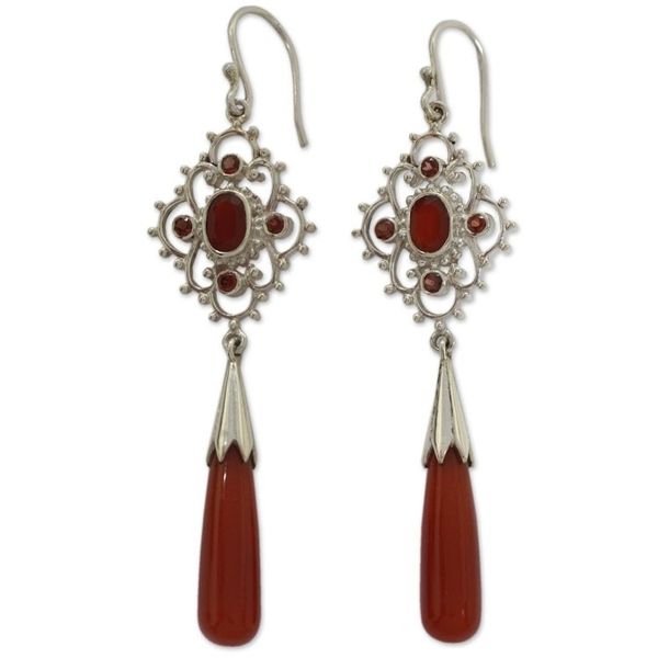 Alternate image for Hand Made Carnelian and Garnet Dangle Earrings Fascination