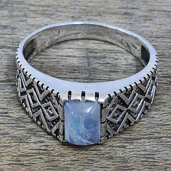 Alternate image for Rainbow Moonstone and Zig Zag Design Sterling Silver Ring Heaven Above