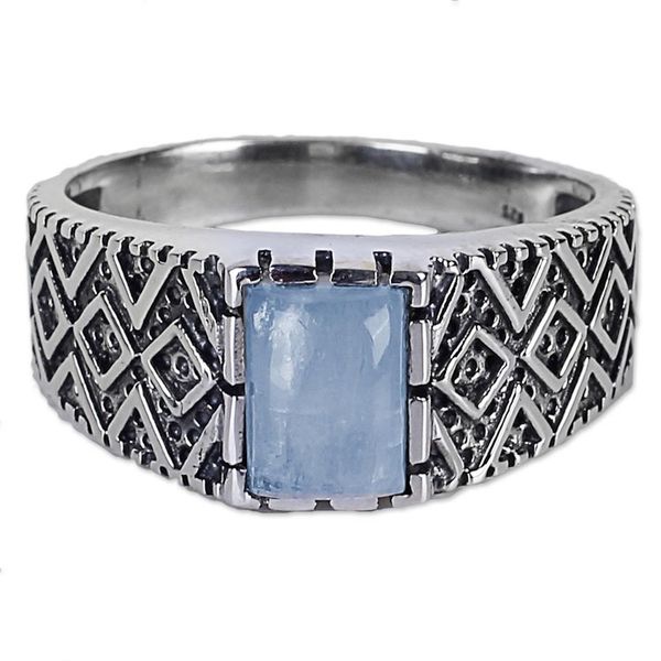 Alternate image for Rainbow Moonstone and Zig Zag Design Sterling Silver Ring Heaven Above