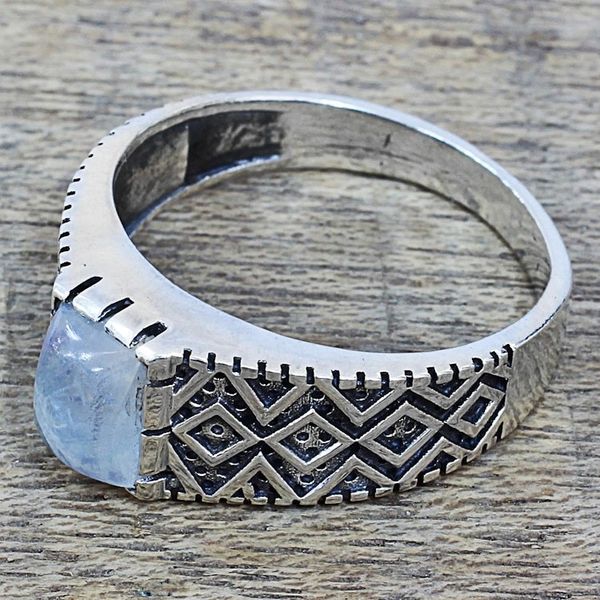 Alternate image for Rainbow Moonstone and Zig Zag Design Sterling Silver Ring Heaven Above