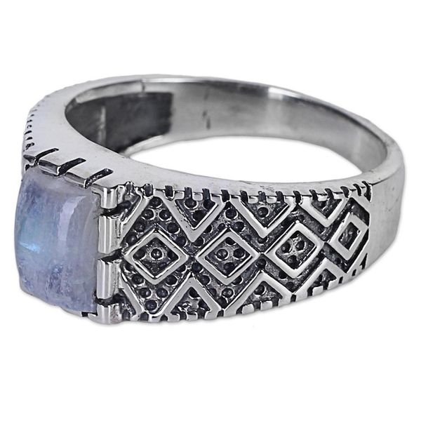 Alternate image for Rainbow Moonstone and Zig Zag Design Sterling Silver Ring Heaven Above