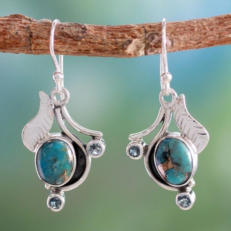 Blue Turquoise and Blue Topaz Handmade Earrings from India 'Dew Blossom'