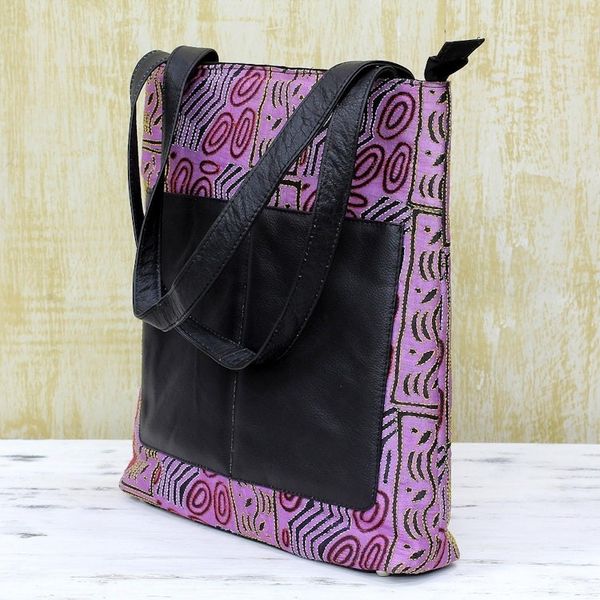 Alternate image for Kantha Embroidered Silk Shoulder Bag in Wisteria from India Majestic Wisteria