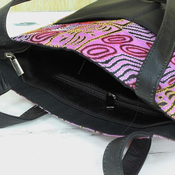 Alternate image for Kantha Embroidered Silk Shoulder Bag in Wisteria from India Majestic Wisteria