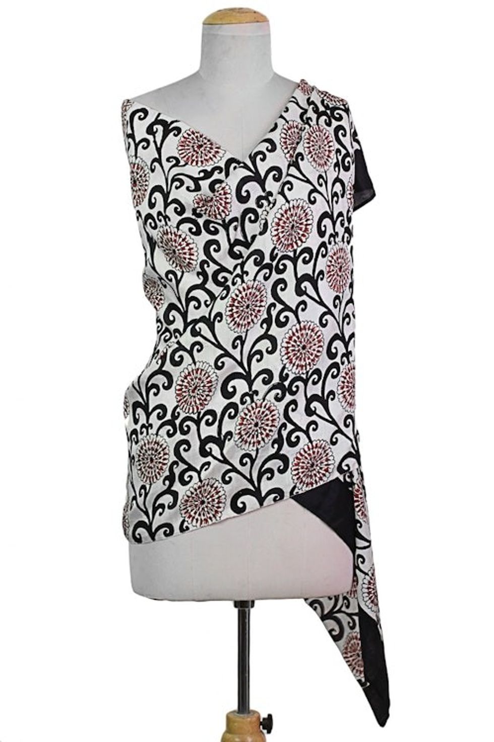 Hand Woven Printed Silk Shawl Floral Motifs from India 'Floral Vines in Black'
